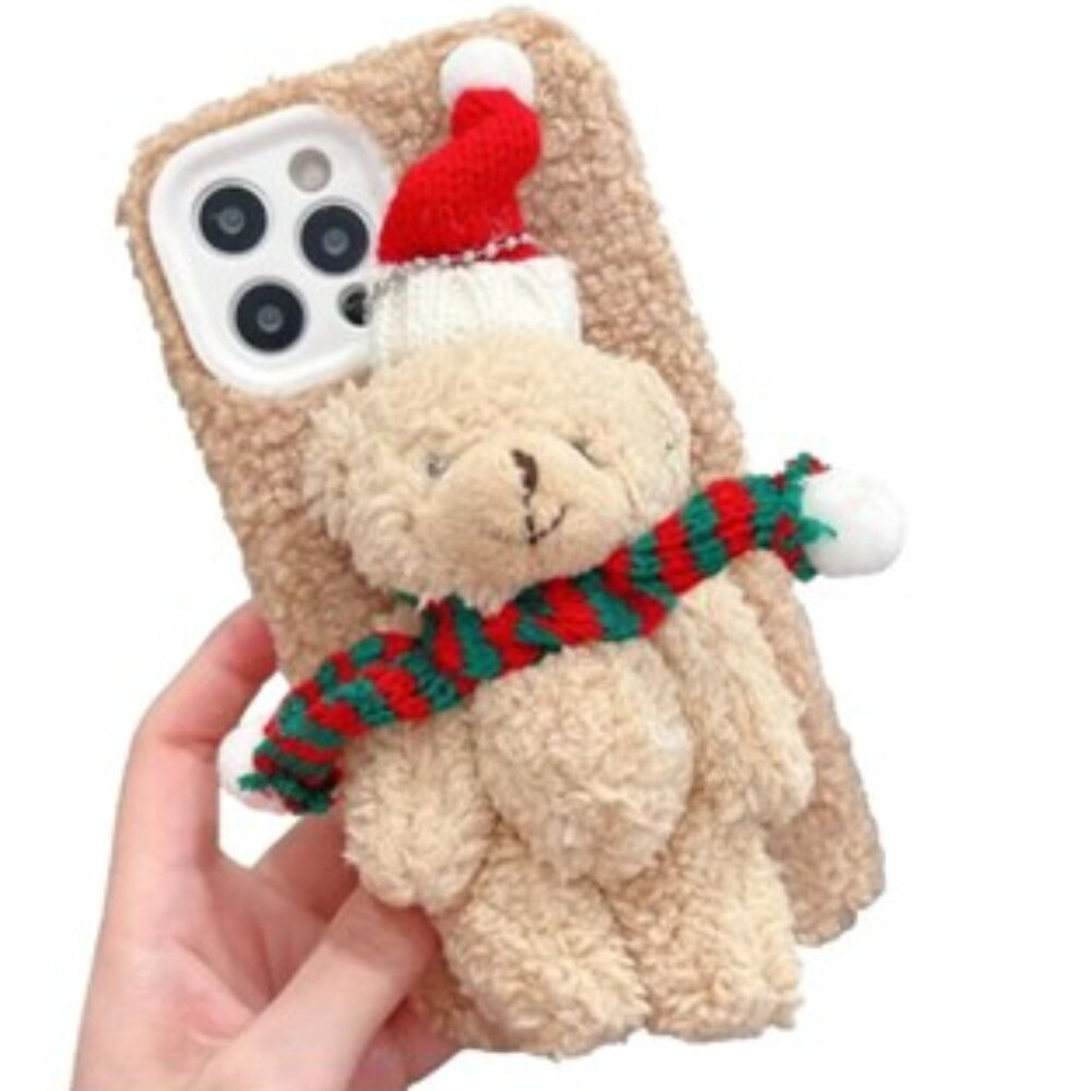 iPhone 11 Pro Plush Case, Lovely 3D Christmas Bear Fluffy Furry Phone Cover -NIP